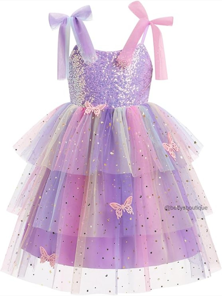 Girls Sequin Butterfly Tiered Tulle Birthday Dress For Toddler Princess Pageant